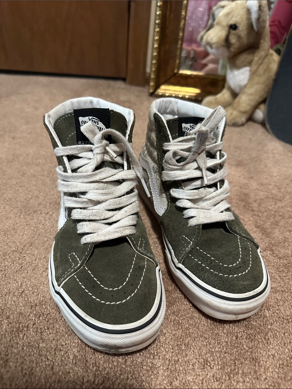 Vans Sk8-Hi Olive Green Suede High Top Sneakers with White Stripe
